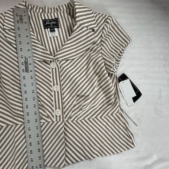 Sweet Suit Petite Womens Striped Button-Front Collared Top Size 14P Brown New - Picture 8 of 8